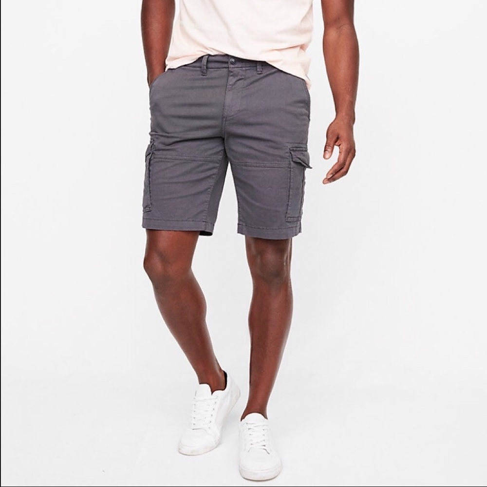 Express Grey Classic Fit 10” Stretch Cargo Shorts